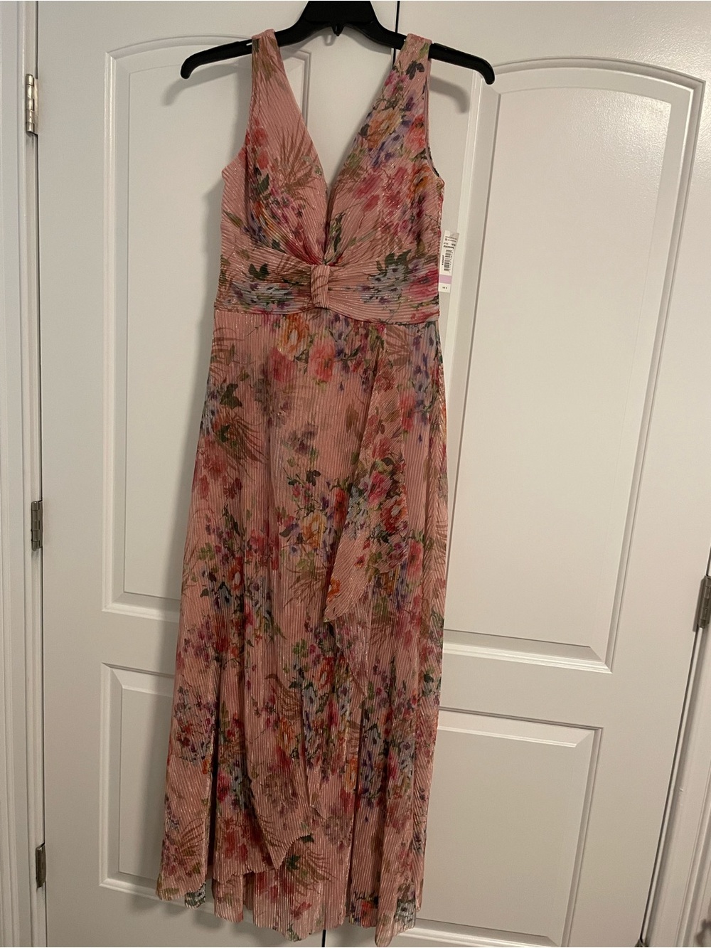 R & M Richards Pink Floral Twist-Front Maxi Dress